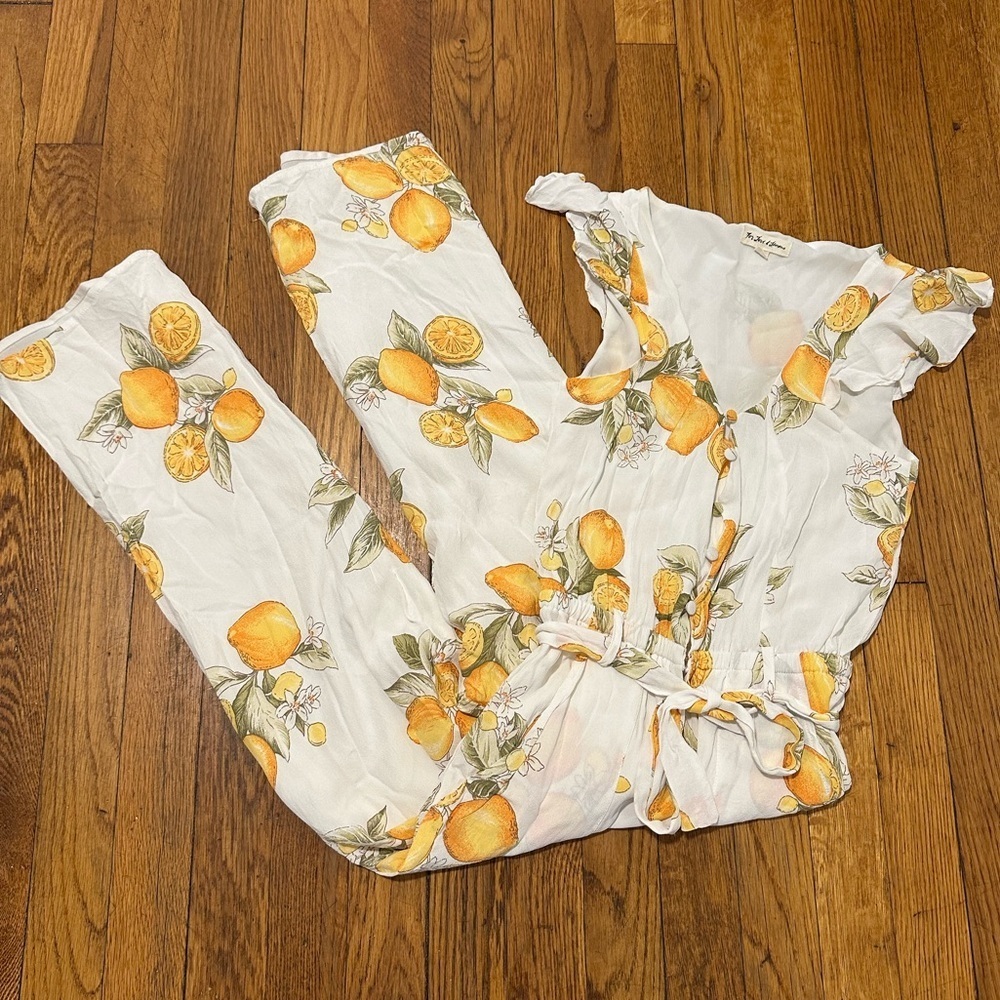 For Love and Lemons Limonada Lemon print crop rayon Jumpsuit size XS vacation